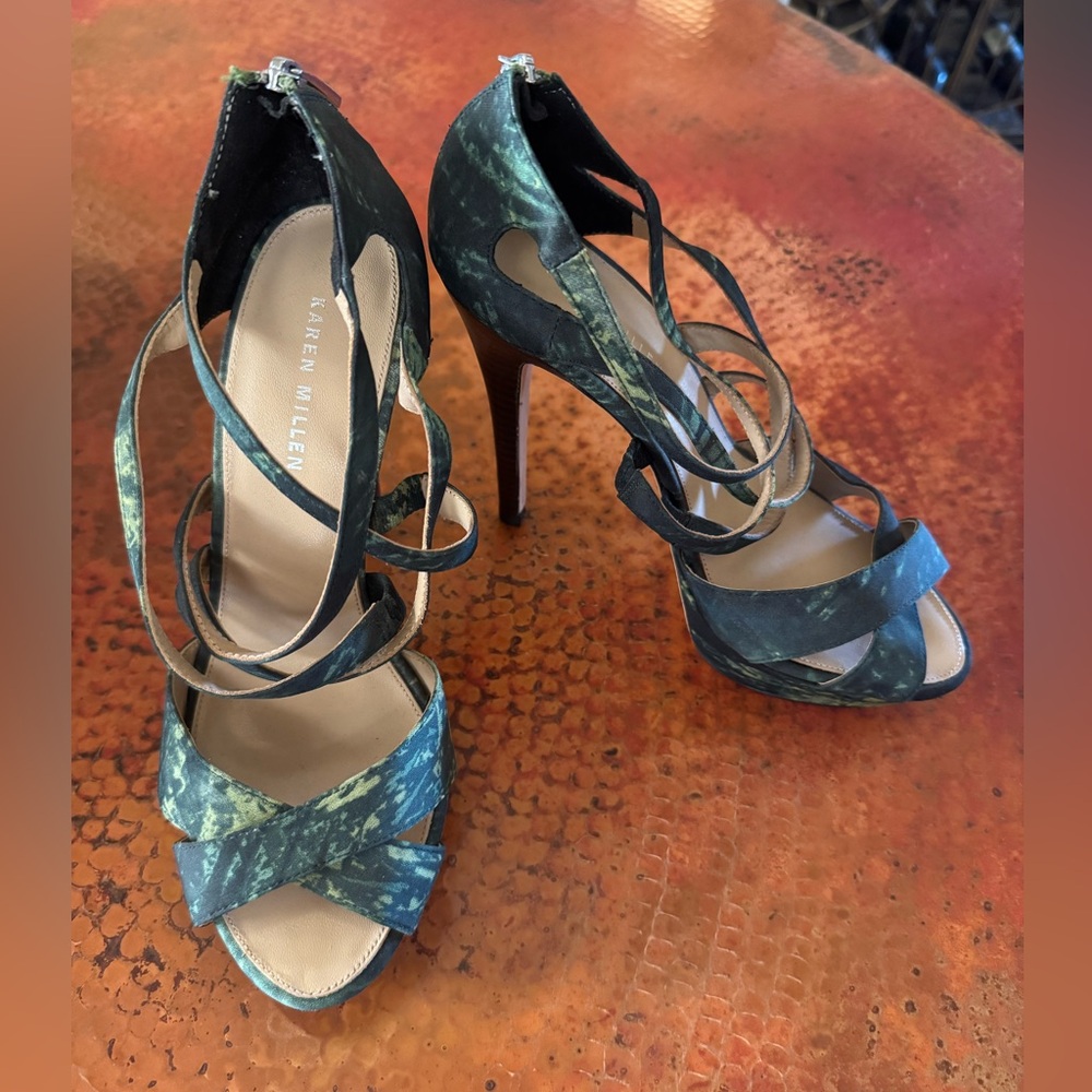 Karen Millen Green and Black Strappy Heels